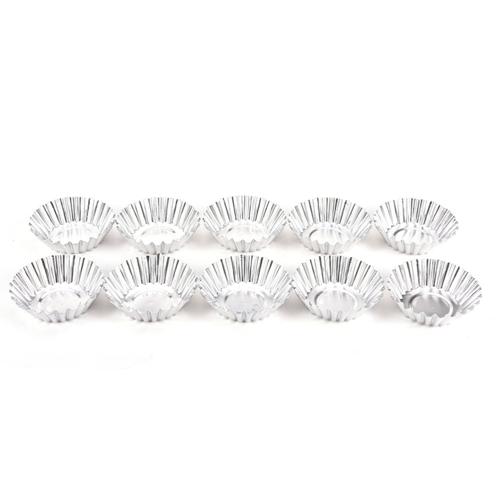 Merke 10 stk sølv aluminium cupcake egg terte form kake pudding form maker cupcake liners baking konditori verktøy
