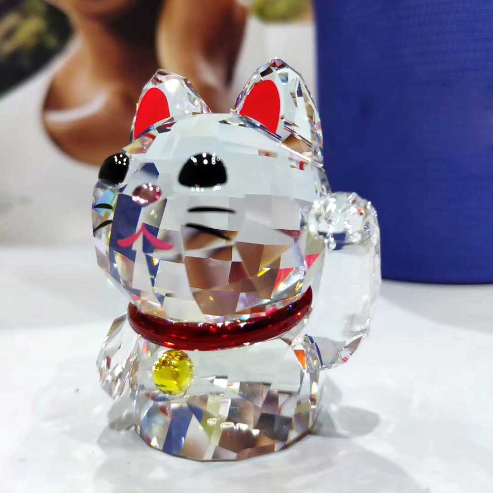 CRYSTAL CUTE CAT FIGURINES ORNAMENT GLASS CAT PAPERWEIGHT FENGSHUI DECOR COLLECTION CRAFT TOY FAVOR CHRISTMAS HOME DECOR