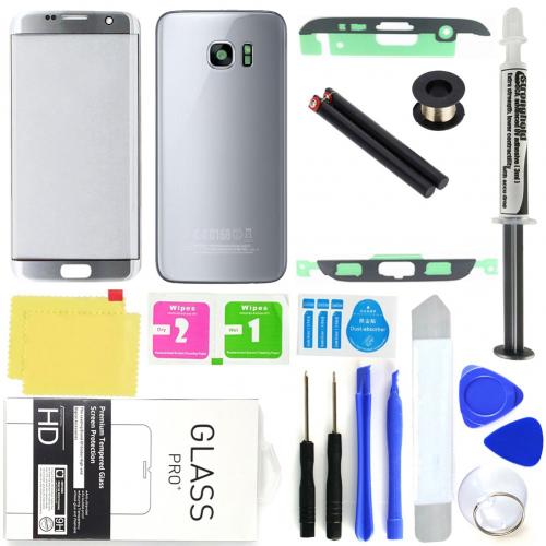 Ytre front glass skjerm digitizer montering erstatningssett til samsung galakse  s7 kant ytterskjerm erstatning uv lim sett: Sølv