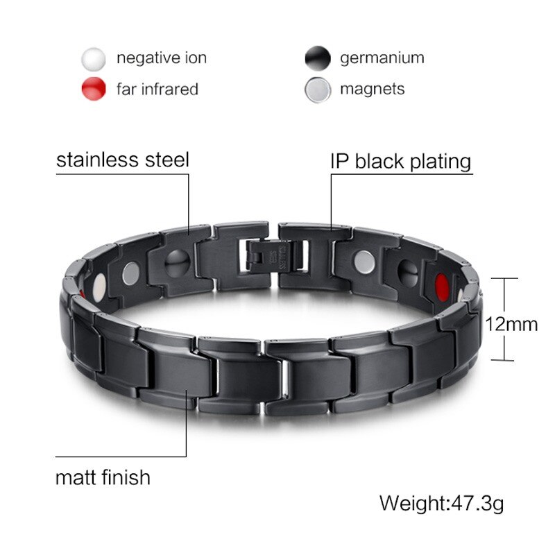 Vnox Gezondheid Magnetische Armband Mannen Sieraden Zwart Rvs Ketting Verstelbare gratis doos