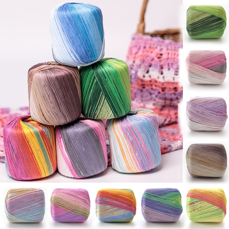 50g/ball Gradient Lace Thin Thread Cotton Yarn Worsted Section-dyed Rainbow Yarn For DIY Hand Knitting Crochet Sewing Yarn