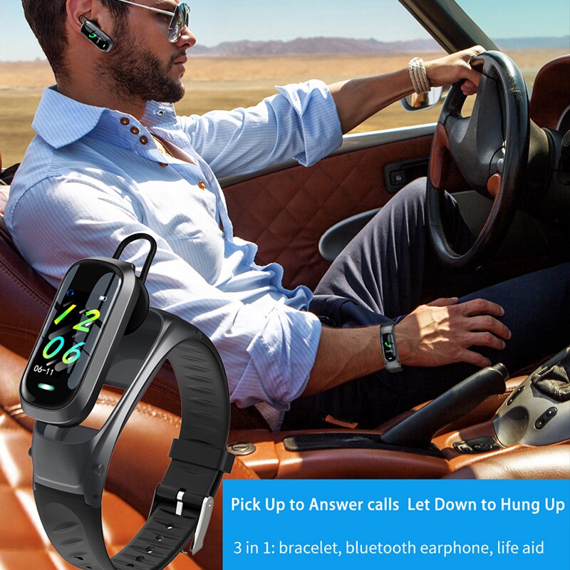 FLUXMOB B9 Bluetooth Headset Smart Bracelet 2 in 1 watch with earbuds Wristband Heart Rate Blood Pressure Sport Earphone and Mic