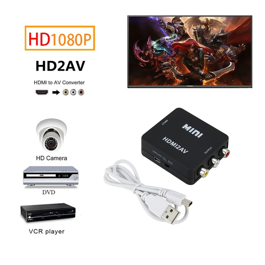 Adaptador de escalador de vídeo compuesto, 1080P, HDMI, compatible con AV, caja RCA AV a HDMI, adaptador de escalador de vídeo CVSB L/R
