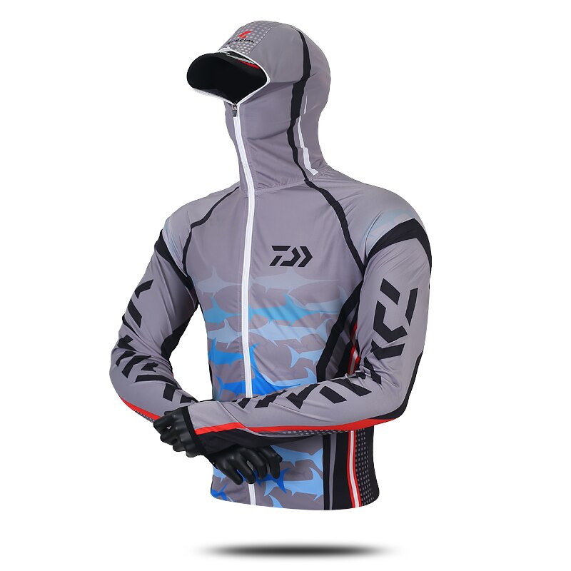 Daiwa Fishing Hoodie Anti-UV Sunscreen Sun Protection Face Neck Fishing Shirt Breathable Quick Dry Fishing Clothes: Gray / 4XL