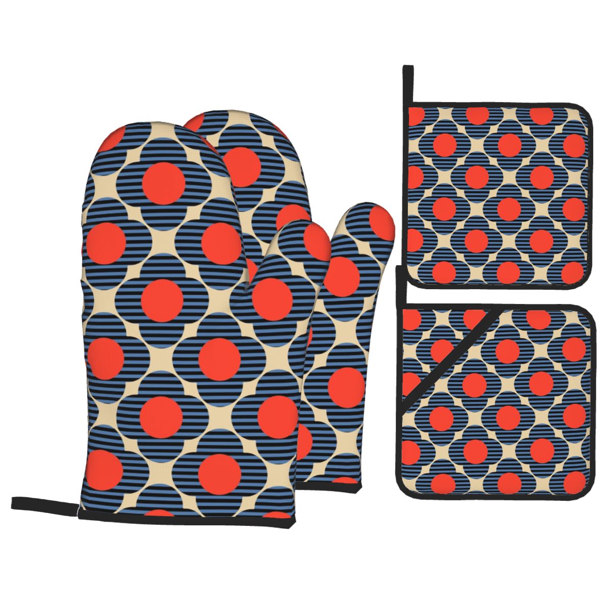 Orla Kiely Multi Stem Oven Mitts and Pot Holders Sets of 4 Floral Heat Resistant Non Slip BBQ Kitchen Gloves for Baking Cooking: Blue