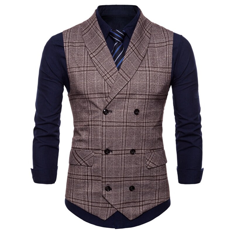 Chaleco de negocios para hombre, estilo, a cuadros, informal, de negocios, doble botonadura, chalequillo traje chaleco,