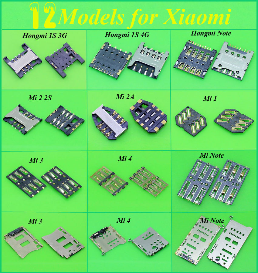 12 Modellen voor Xiaomi 1 2 2 S 2A 3 4 Opmerking voor Hongmi note 1 s 3G 4G Geheugen SD SIM Kaartlezer Houder Connector/Sim-kaart Core