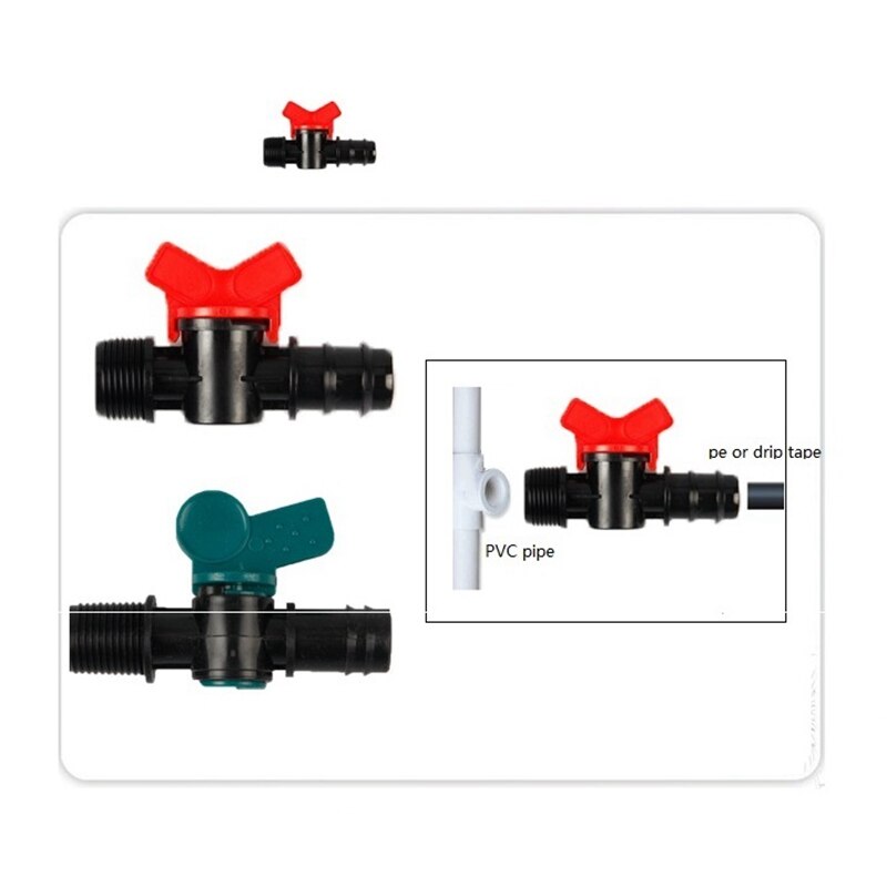 5pcs 16-Kinds Drip Irrigation Tape Ball Valves 1/2" Thread 16mm 20mm 25mm Barbed Connectors Trickle Irrigation Water Pipe Valve