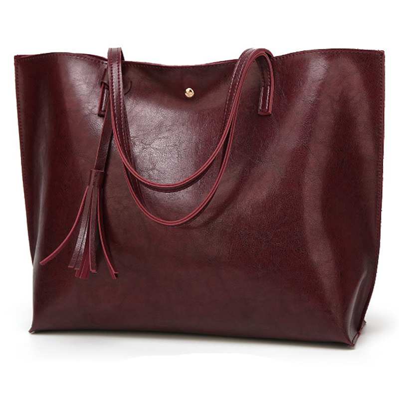 Fggs-bolsa tote de couro macio feminino da tassel bolsa (vinho tinto)