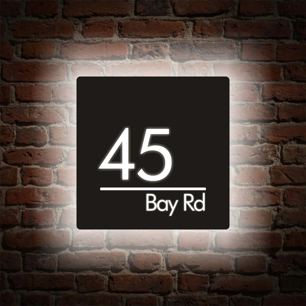 Home Custom House Number Sign LED Light Plate Number Box 3D Illuminated Square Acrylic Name Address Outside Door Plaque Decor: M / Champagne / 60cm