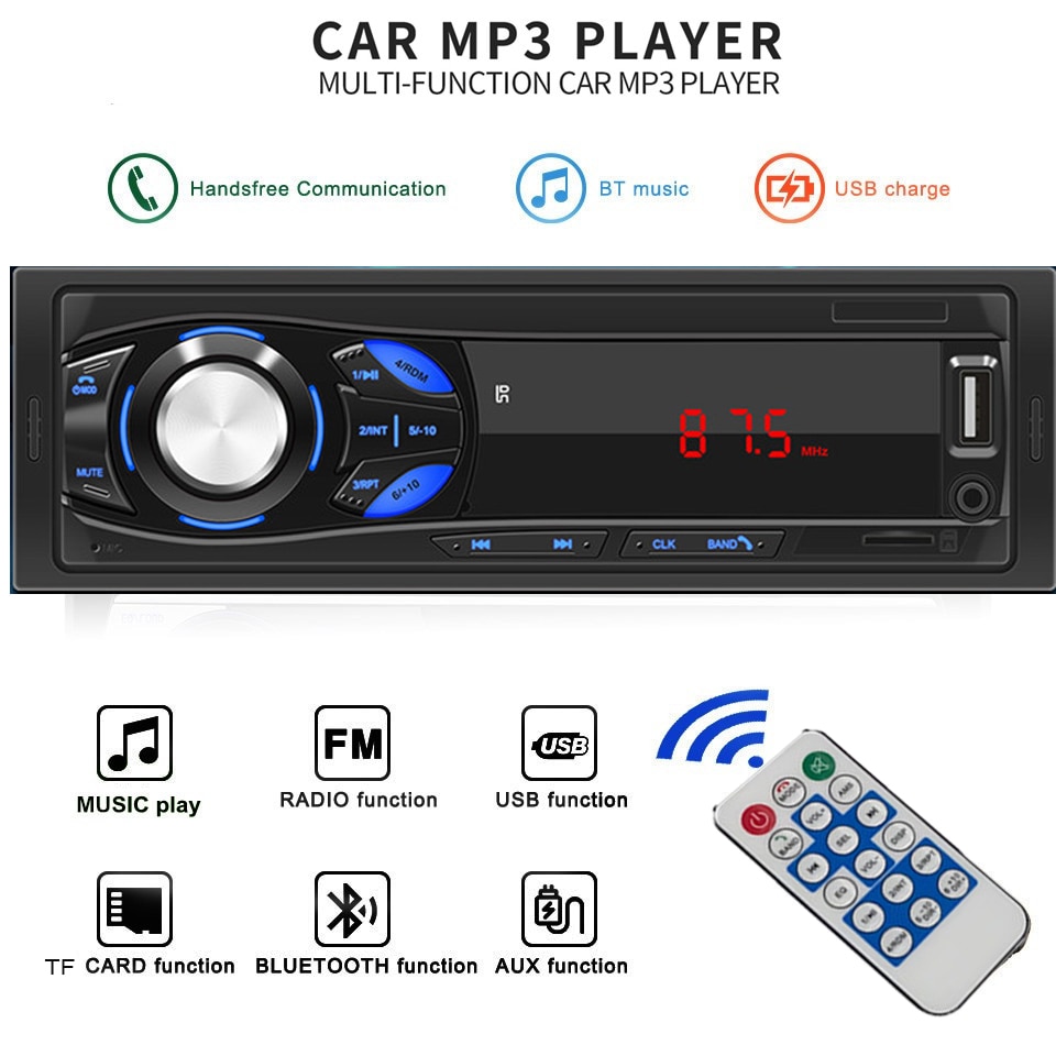Bluetooth autoradio bil stereo radio fm aux input modtager sd usb 12v in-dash 1 din bil  mp3 multimedie afspiller