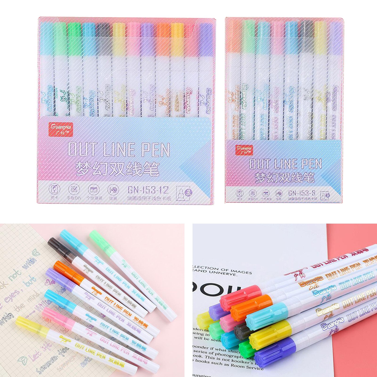 Rotuladores de doble línea de Color mixto, pluma de dibujo de escritura de contorno con brillo para felicitación