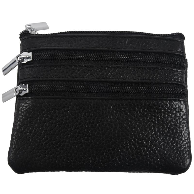 Leather Change Coin Purse with 4 Pockets and Keychain for Women