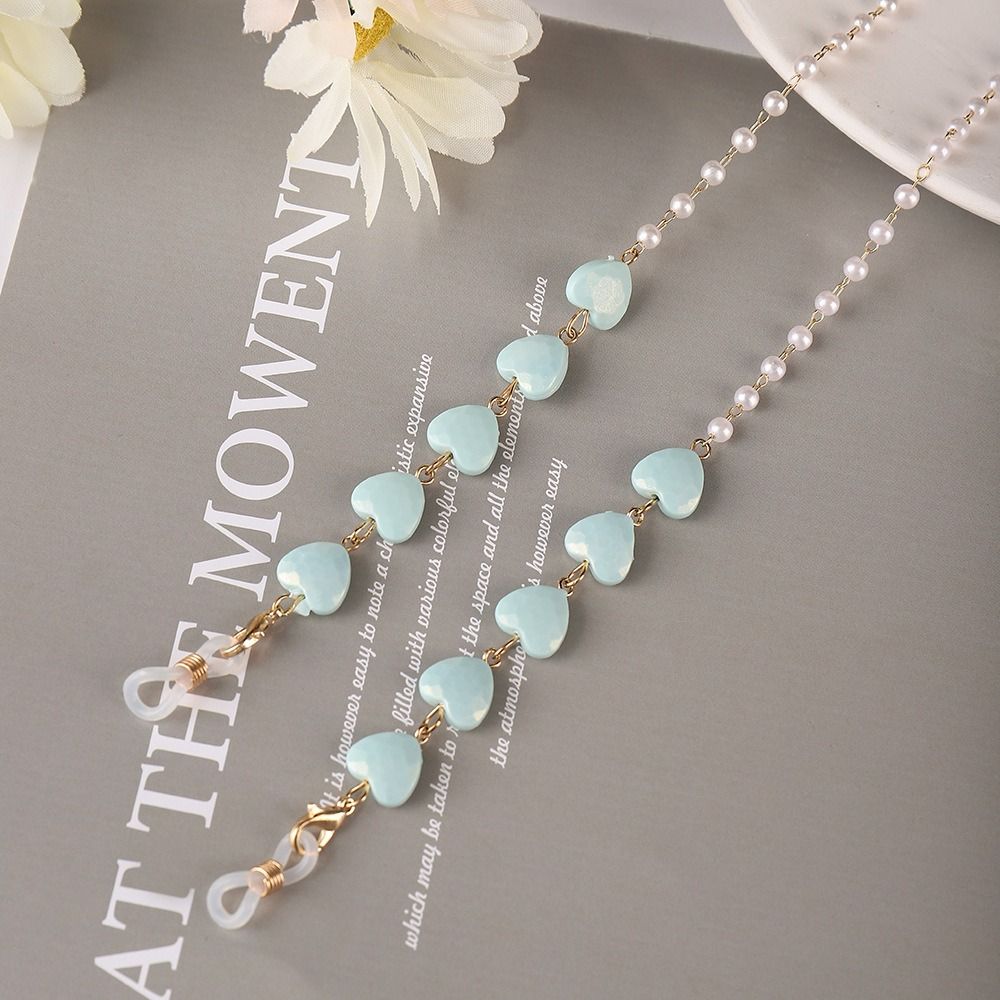 Heart Shape Imitation Pearl Eyeglasses Lanyard Glasses Chain Beaded Chain Reading Spectacles Holder Eyewear Accessories: army green