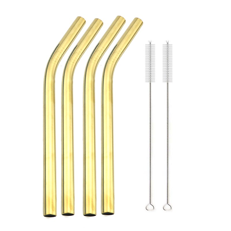 Large Wide Reusable Metal Smoothie Straws Reusable Eco-friendly 304 Stainless Steel Boba Bubble Straw for Bar Drinking Accessory: Gold Bent