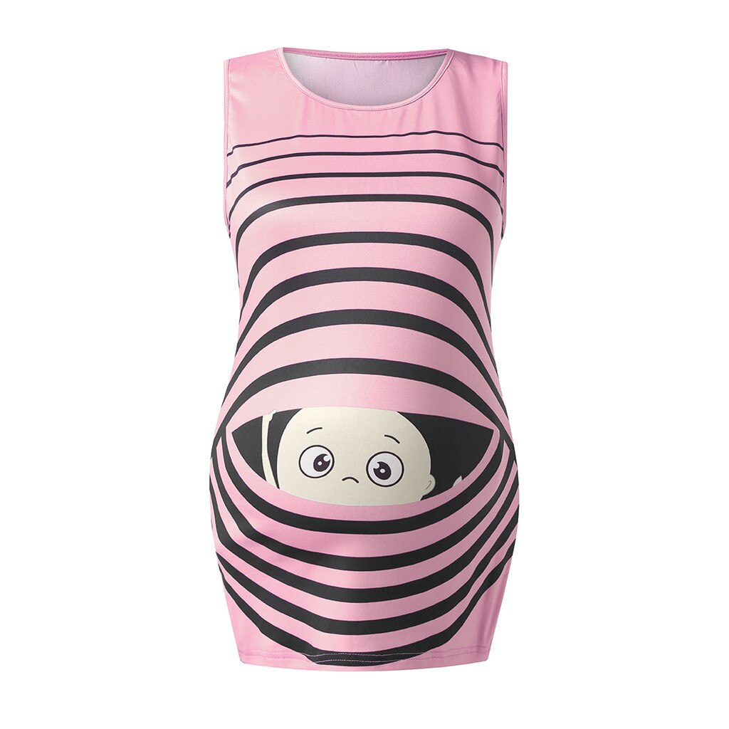 Naisten äitiyspusero vauvaprintti pyöreä pääntie hihaton äitiysliivi toppi raskauspaidat ropa maternal de moda: Pk / Xl