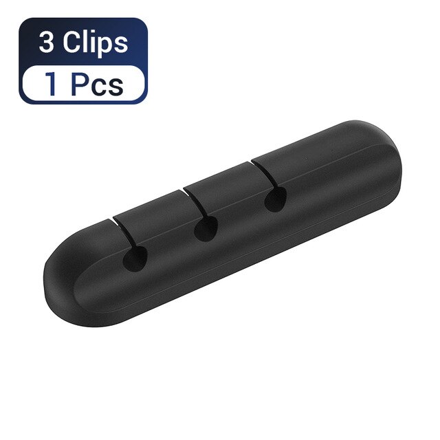 Cable holder for cable organizer silicone USB cable winder desktop tidy management clip mouse earphone cable organizer: black-3clips