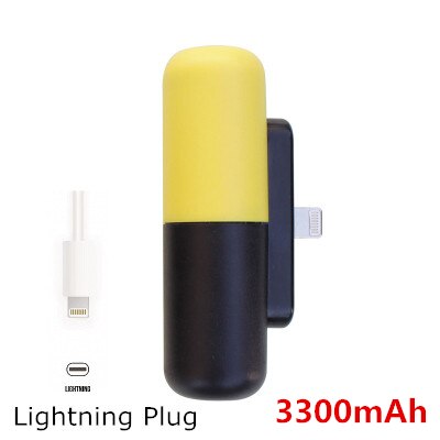 3300Mah Draagbare Mini Power Bank Voor Iphone Samsung Xiaomi Oppo Backup Powerbank Externe Batterij Oplader Mini Capsule Poverbank: Lightning Yellow