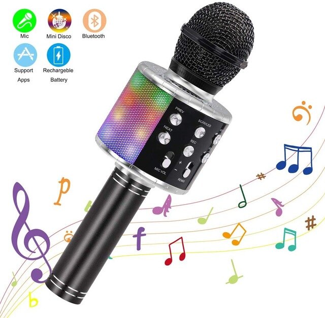 Karaoke Microphone Wireless Bluetooth Microphone Speaker Handheld Microfone Player Singing Recorder Mic Home KTV: Black Microphone