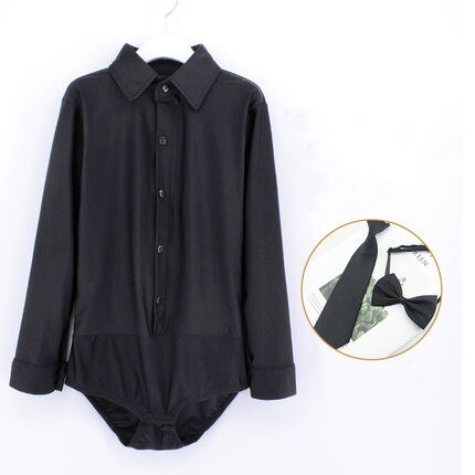 Chemise à manches longues noire, col , chemise de danse latine, pour garçons et adultes, vêtements à justaucorps, haut de danse: GD0002 / 150   150 to 160cm