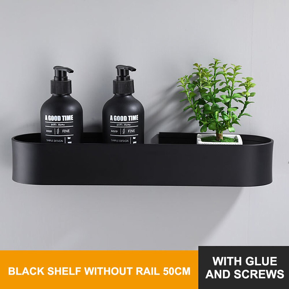 Wall Mount Bathroom Shelf Rack Bath Shower Storage Organizer Shower Caddy Holder Kitchen Shelf Organizer Bathroom Accessories: 50cm Black