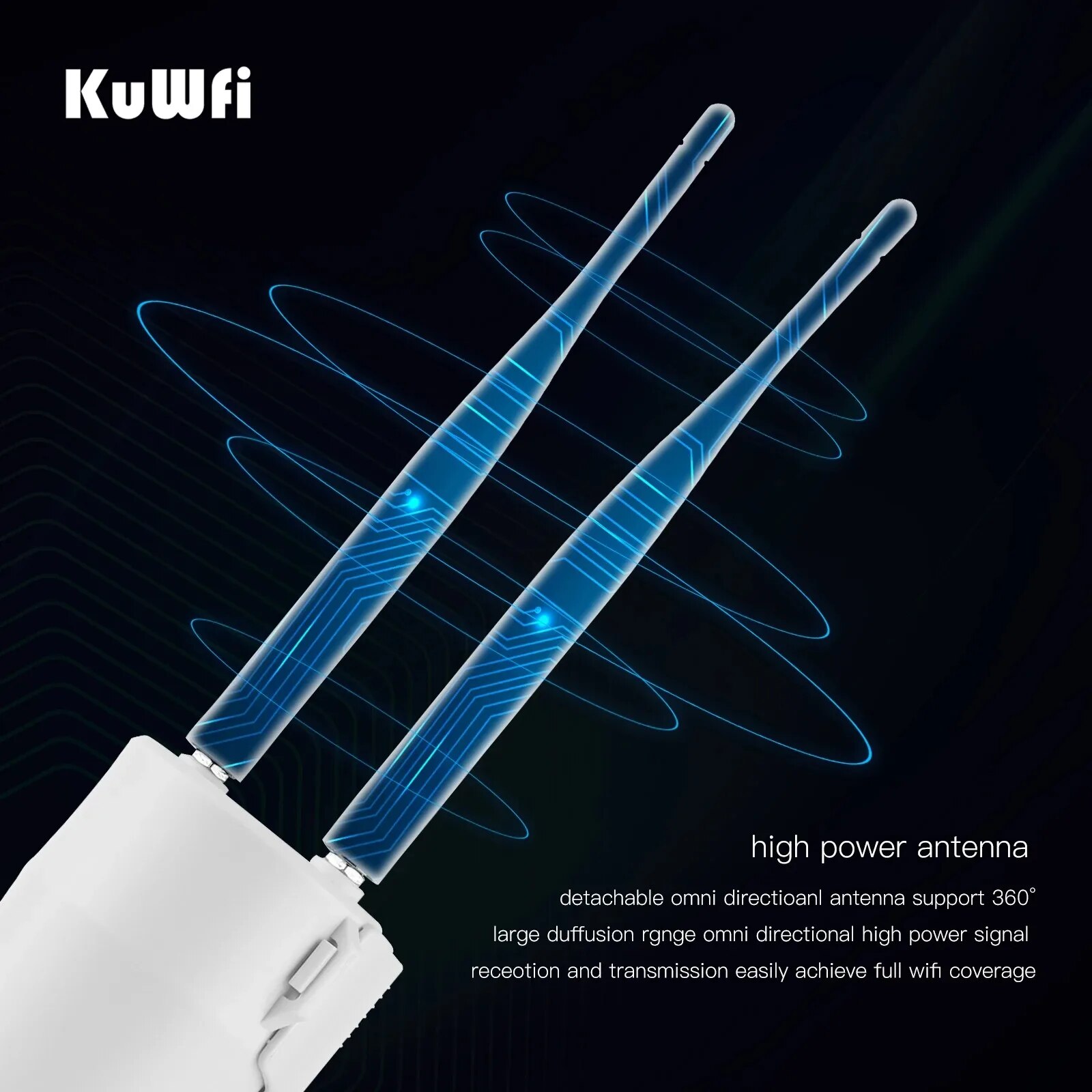 KuWFi IP67 à prova d'água 4G LTE WiFi Router - Hotspot de Internet com cartão SIM de alta velocidade de 300 Mbps com suporte para 64 usuários