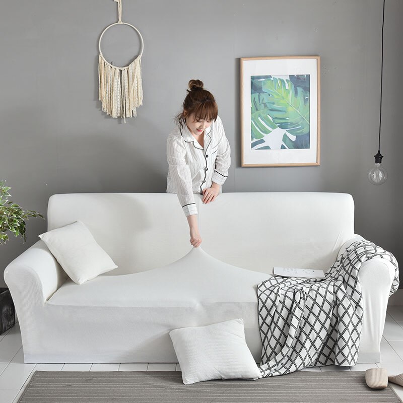 Hvit twill sofadeksel lenestol / loveseat sofadeksel universell altomfattende sklisikker elastisk overdrag til stuen