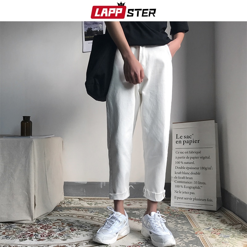 Lappster mænd koreansk mode skinny jeans bukser sommer streetwaer hip hop skinny denim jeans herre lige blå bukser