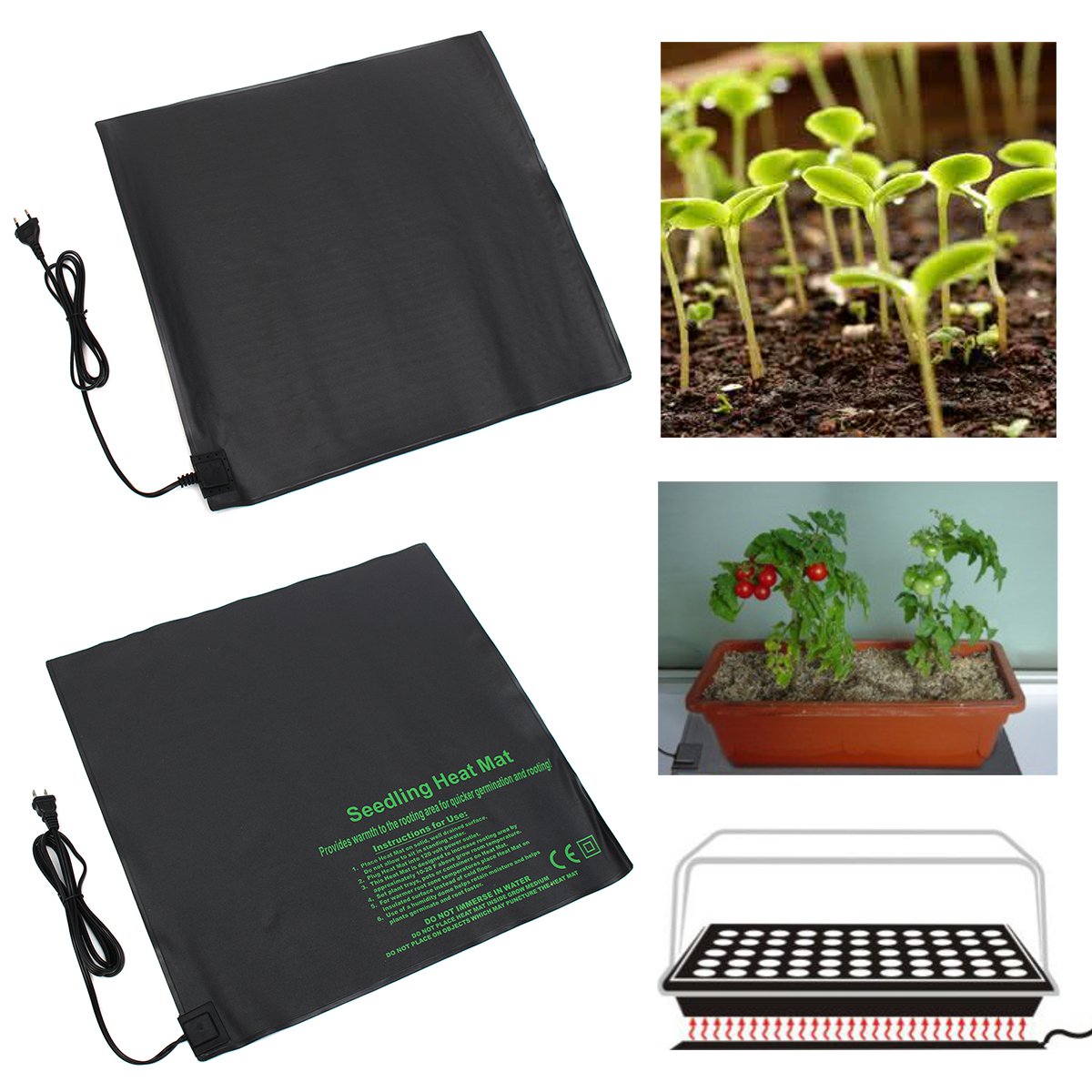 Garden Plant Heating Mat 52x52cm Waterproof Plant Nursery Germination Propagation Clone Starter Warm Hydroponic Heating Pad
