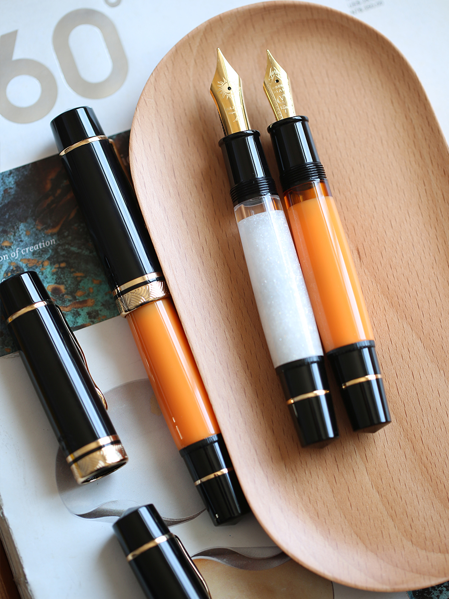 MAJOHN P139 pluma estilográfica de pistón grande naranja No.6/8 EF/F/M punta lengua de goma dura estructura totalmente de cobre tinta de escritura bolígrafos de