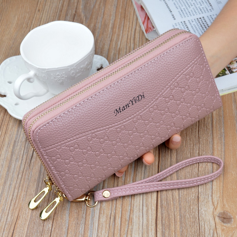 Women's Long Double Zip Wallet Large Capacity Clutch Wallet Double-layer Soft Leather Korean Multi Card Holder Wall