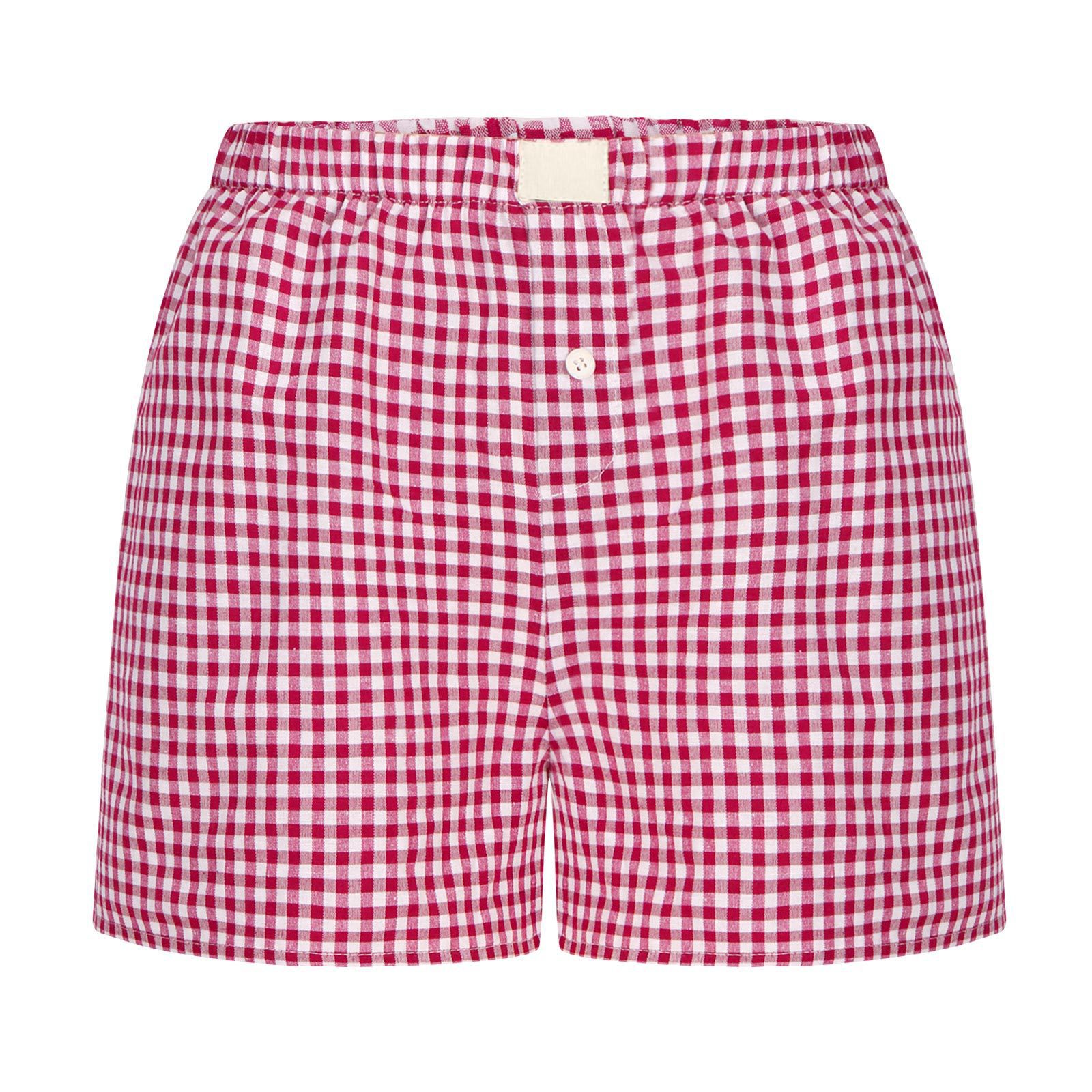 Boxer vichy pour femmes et adolescentes, ceinture élastique, short à carreaux rouge et bleu, tenue décontractée, short d'été pour salon: M / Rouge