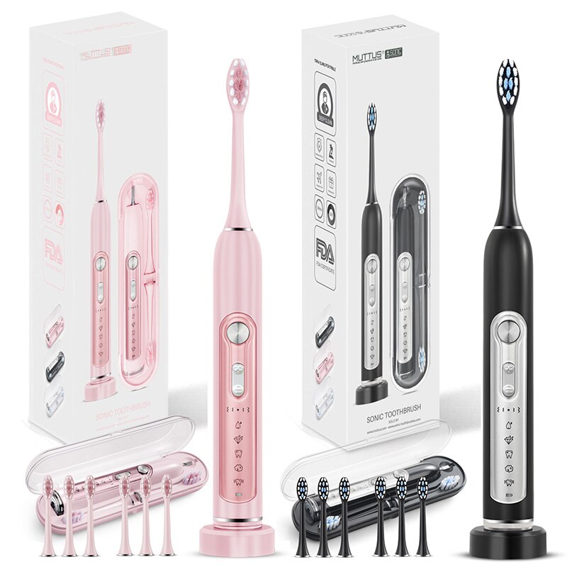 Brosse à dents électrique Sonic pour femme, MUTTUS MTS3800 étui de voyage activer, 6 têtes de brosse, 5 Modes 15 expérience de brossage