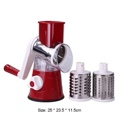 Stainless Steel Multi-functional Slicer Vegetables Fruit Rotating Cutter Manual Potato Shred Grater Kitchen Shredder Tools: Red