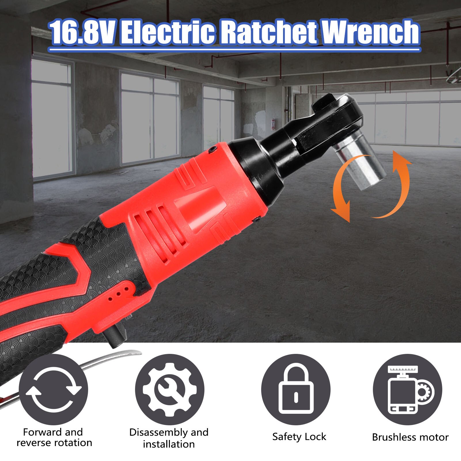 16.8V Impact Wrench Cordless Rechargeable Electric Wrench 3/8 Inch 90° Right Angle Ratchet Wrenches Impact Driver Power Tool