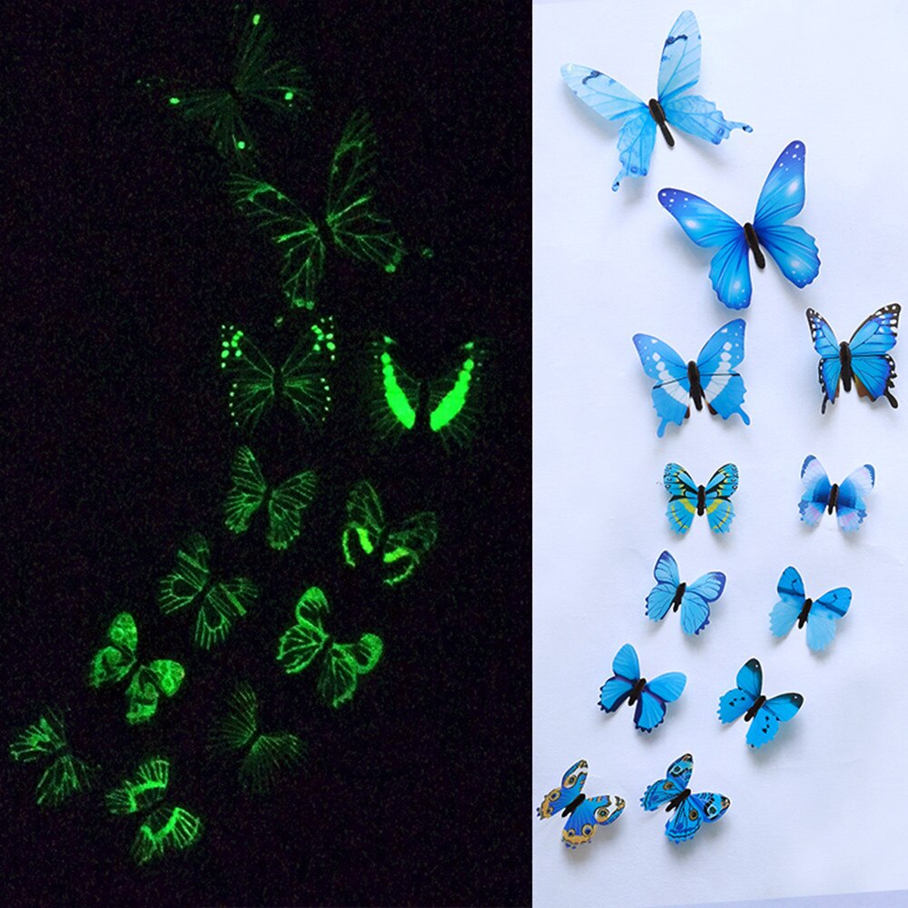 12 Stks/set Lichtgevende Vlinder Muursticker Woonkamer Vlinders Voor Wedding Party Decoratie Thuis 3d Stickers Behang #50G