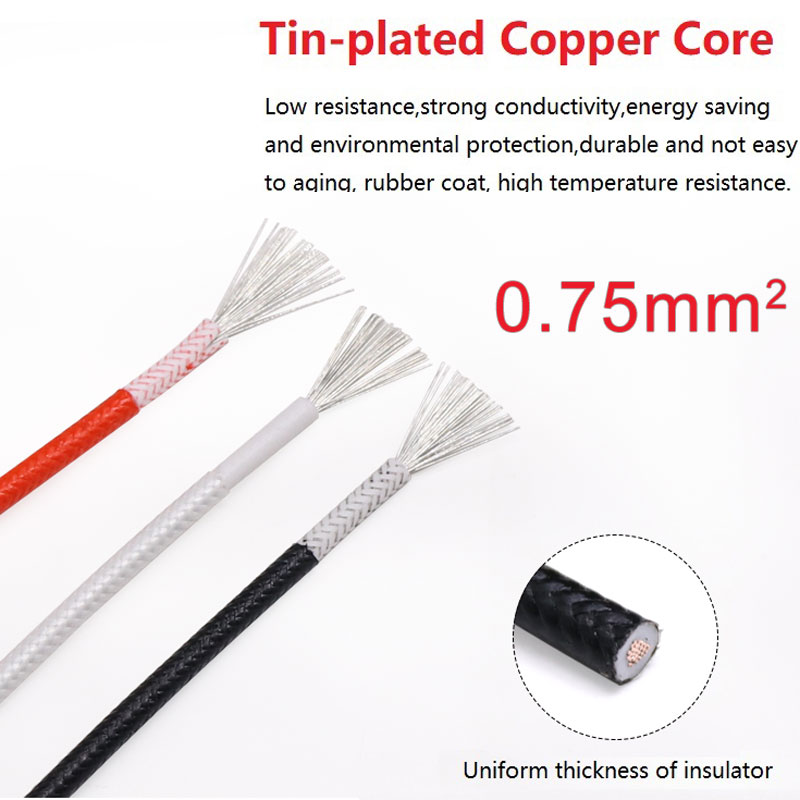 Fiber Braided Silicone Rubber Wire Square 0.75mm Insulated Electric Heating Hotline Cable Copper High Temperature Carbon Warm