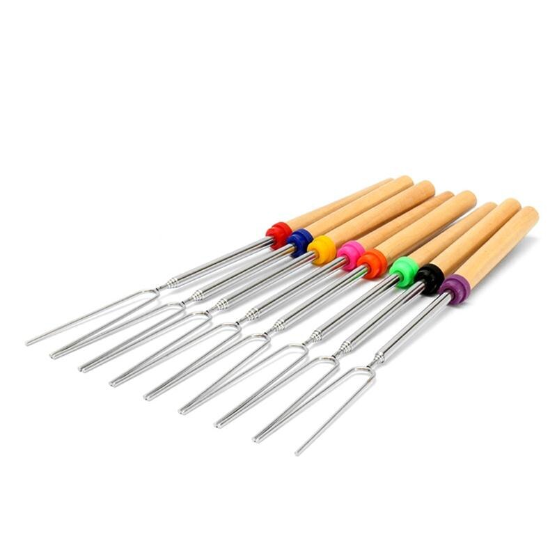 8 stks Rvs Telescopische Roosteren Sticks met Houten Handvat Marshmallow Sticks Roosteren Vorken & Pouch BBQ vorken