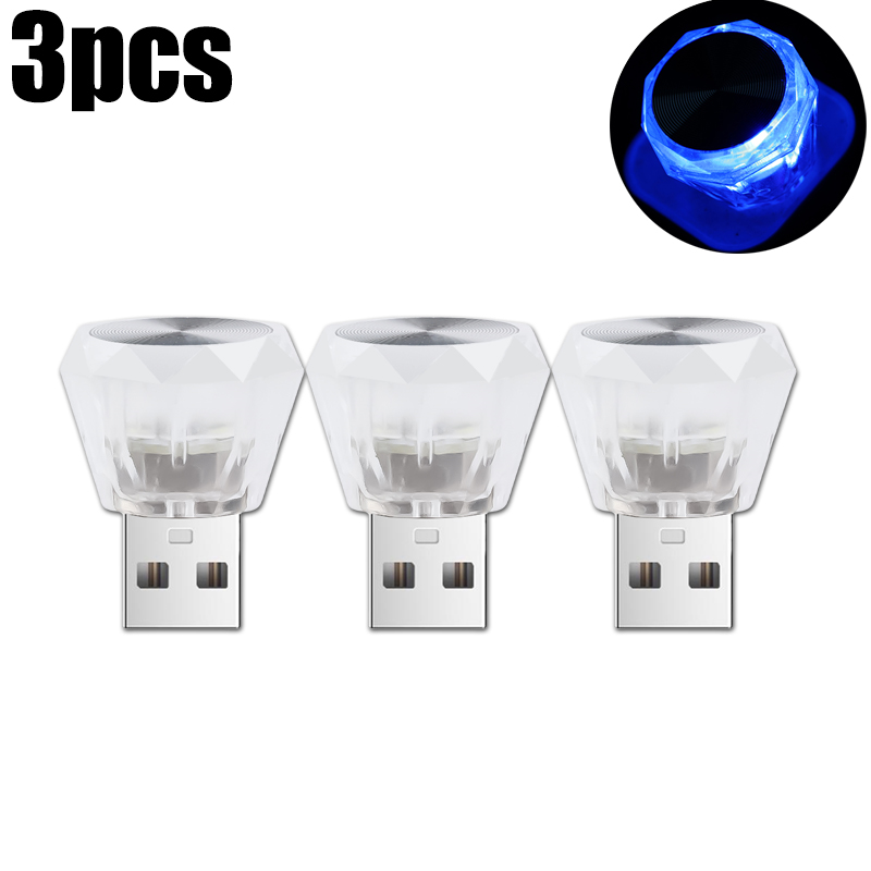 1/3 Pz Mini USB 5 V Auto LED Lampada Ambientale Interni Luce Notturna Casa Auto Cristallo Colorato Flash Luci Atmosfera Lampadina Decorativa: Blu