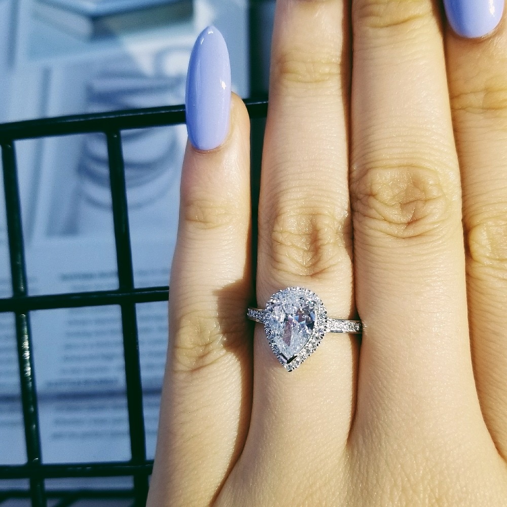 Real pink pear cut zircon the engagement Rings for Women Wedding anel aneis party Jewelry R603