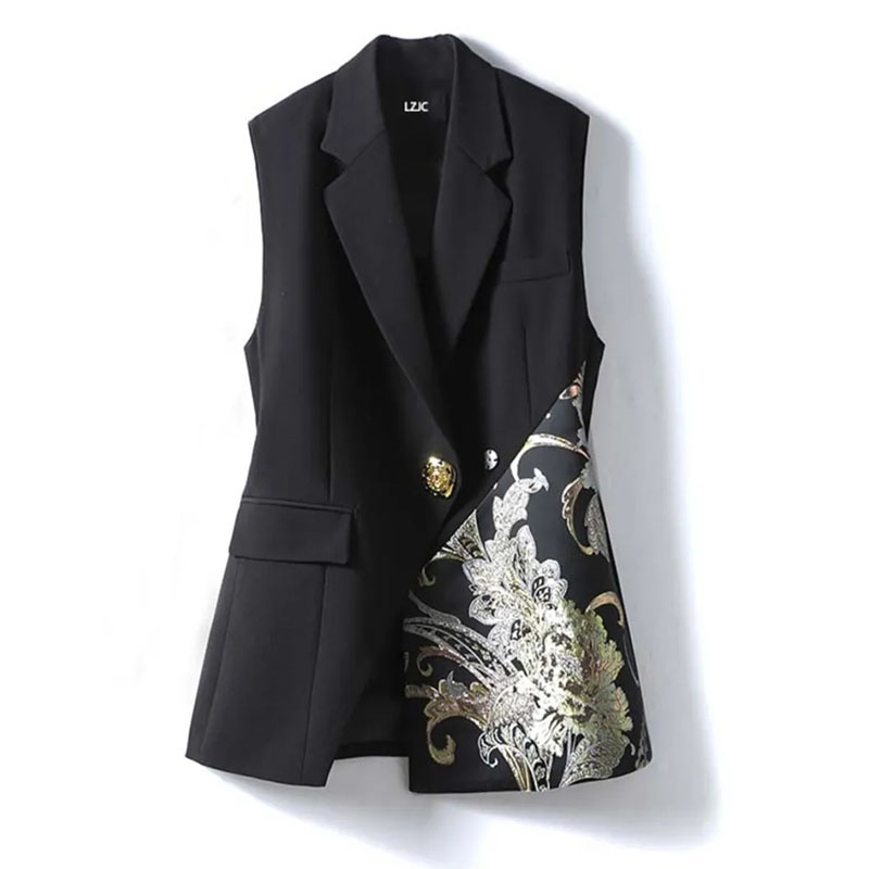 NewSplicing Suit Vest Female Autumn Contrast Joker Temperament Sleeveless Waistcoat Coat Female Jacket Tops: L / black