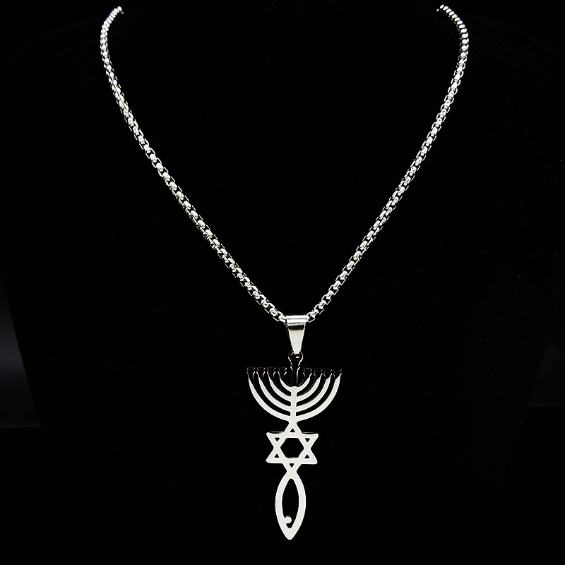 Messianic Charm Stainless Steel Pendant Necklace Silver Color Tone Seal Grafted in Jewish Hebrew roots Jewelry moda mujer N967