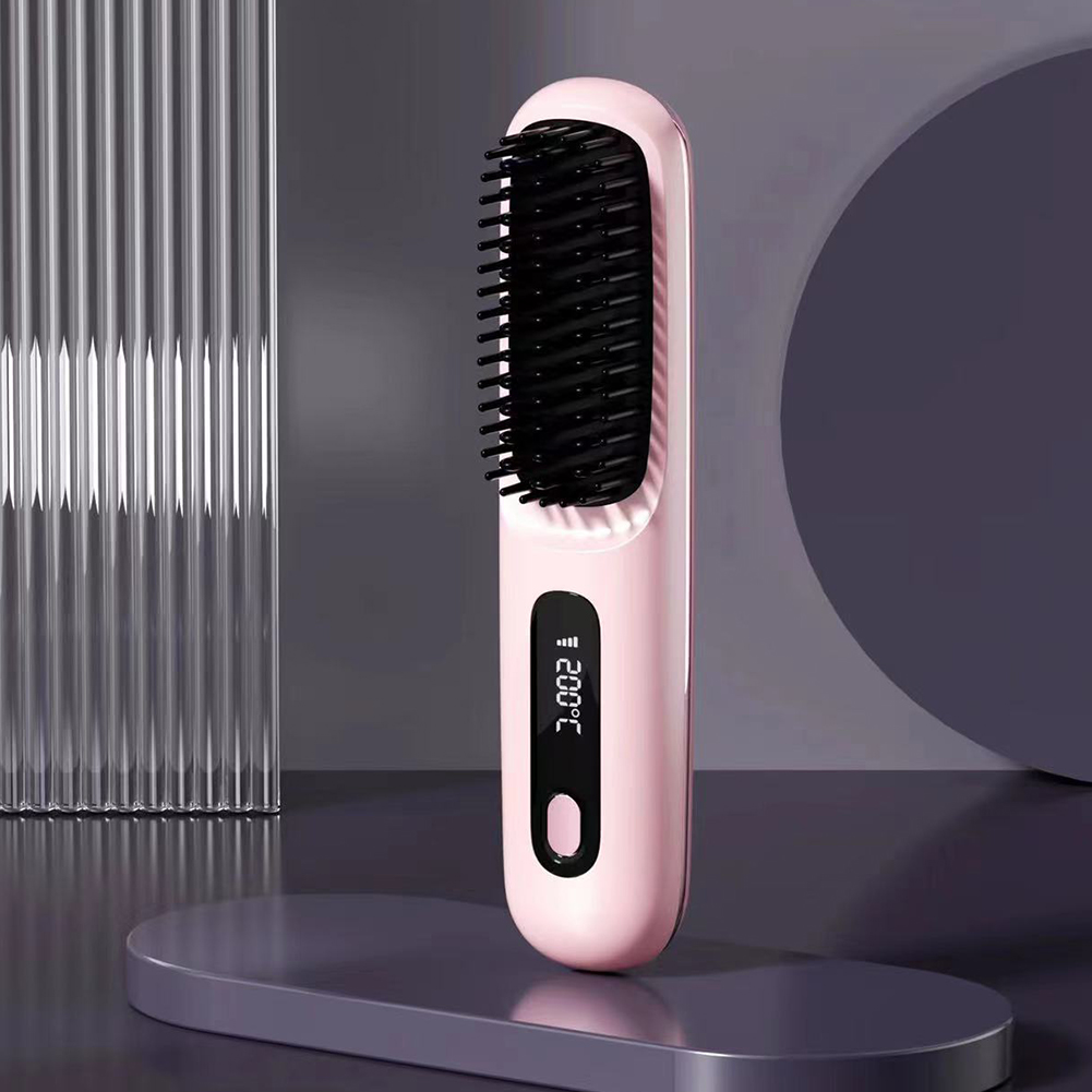 Haarglätterbürste, USB wiederaufladbar, kabellos, negative Ionen, heiße Bürste, elektrisch, flauschig, lockiges Haar, Styling, Entwirrungskamm: Tiefe Blau