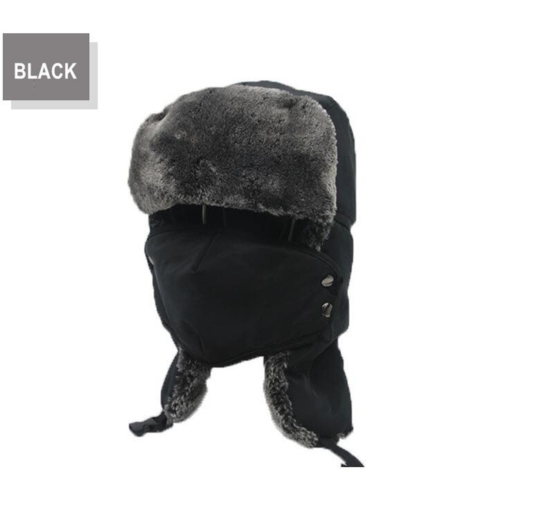 Sport caps tur caps skjerf menn russian trapper termo lue trooper øreklaff snø ski lue cap med fack maske: Svart-a