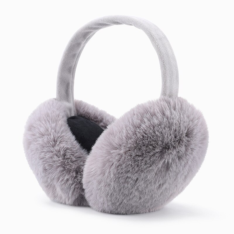 Imiteret pels ensfarvet ørebeskyttere vinterørvarmer, der kan foldes sammen, fluffy plys ørepuder, der kan justeres earsoft ørepynt: Grå