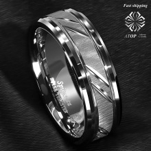 Bague en carbure de tungstène, 8mm, feuille d'argent, Style brossé, bijoux de mariée sommet
