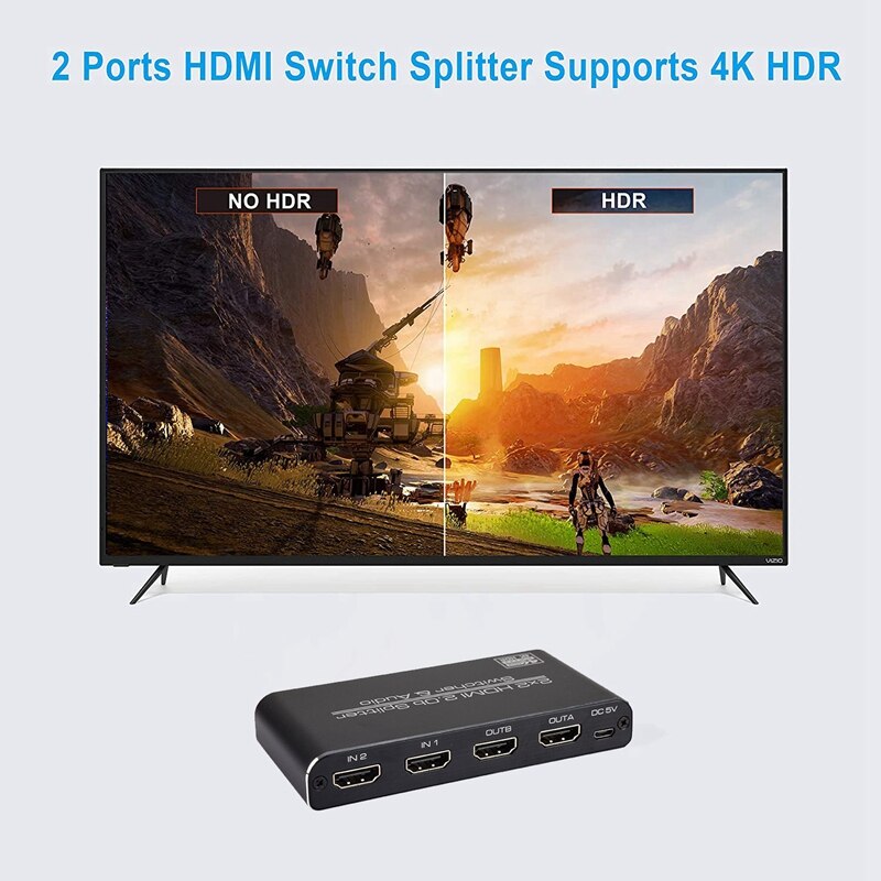 Hdmi Switch 4K 60Hz Hdmi Splitter,2 In 2 Out Met Ir Afstandsbediening Ondersteuning Hdr/Hdcp 2.2/Hdmi 2.0B