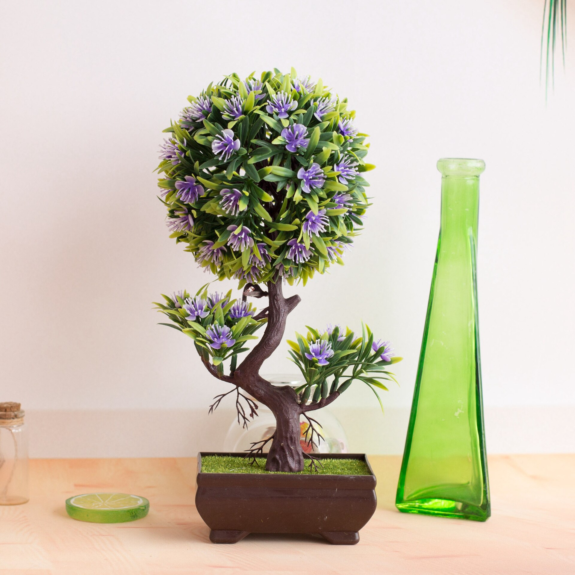 Árbol de flores de ciruelo en forma de S, bonsái Artificial, simulación de plástico, maceta pequeña, plantas, flores, mesa de hogar, decoración de jardín, 1 ud.