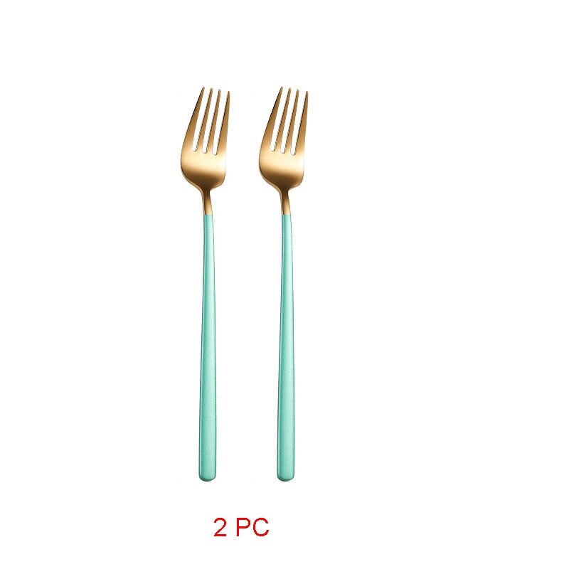 Cucharas doradas de acero inoxidable 304, Juego de 2 piezas de cubiertos dorados, cuchara de postre dorada única, cubertería Ettuce: Green gold fork