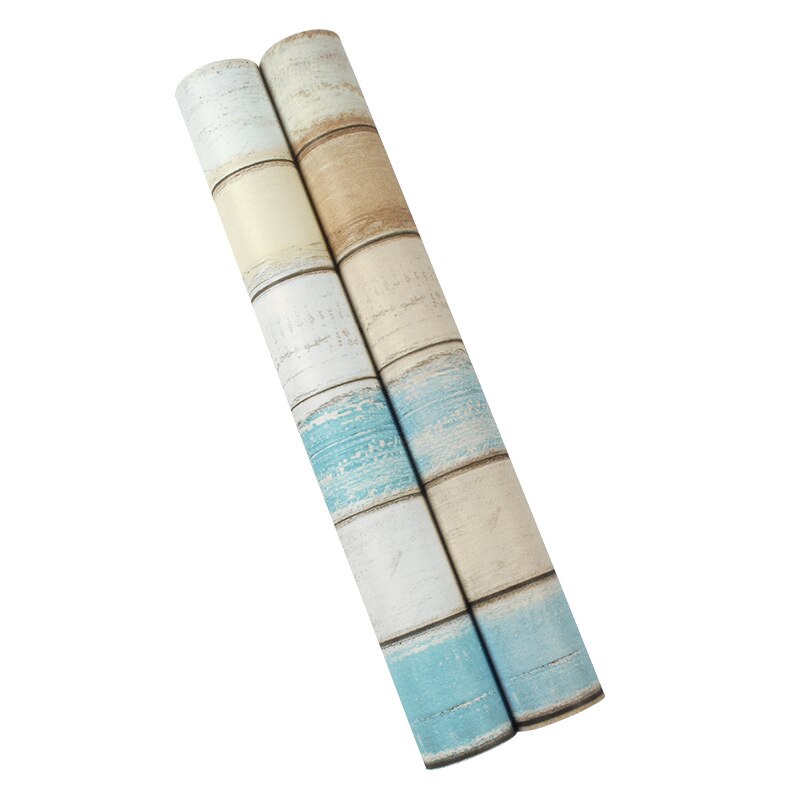 Papier peint intissé bleu Imitation bois pour mur derrière TV, salon, Film et télévision, Style méditerranéen